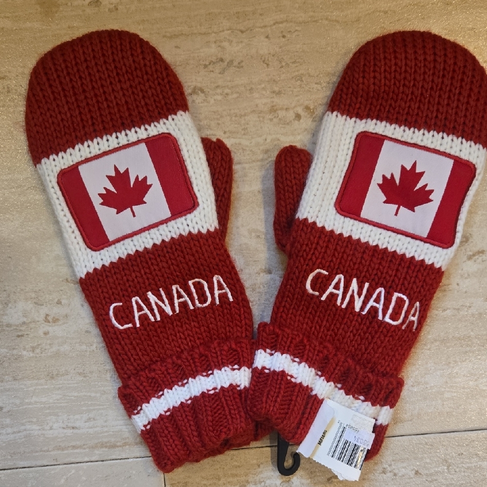 New Kootenay Knitting Company Red/White "Canada" Mittens